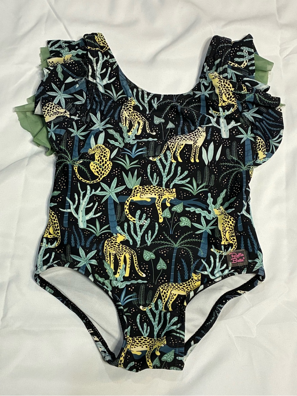 RuffleButts Girls 2T Tropical Leopard Ruffle One Piece Swimsuit